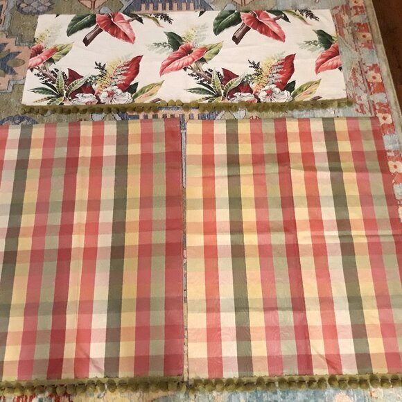 Tropical Barkcloth & Moire Vtg/Retro Homemade Curtains w Valance Single Window - Picture 2 of 15